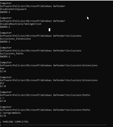 Figure 1 Parsed Registry.pol showing malicious configuration added by the threat actor 