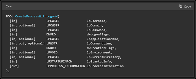 Figure 7 - CreateProcessWithLogonW